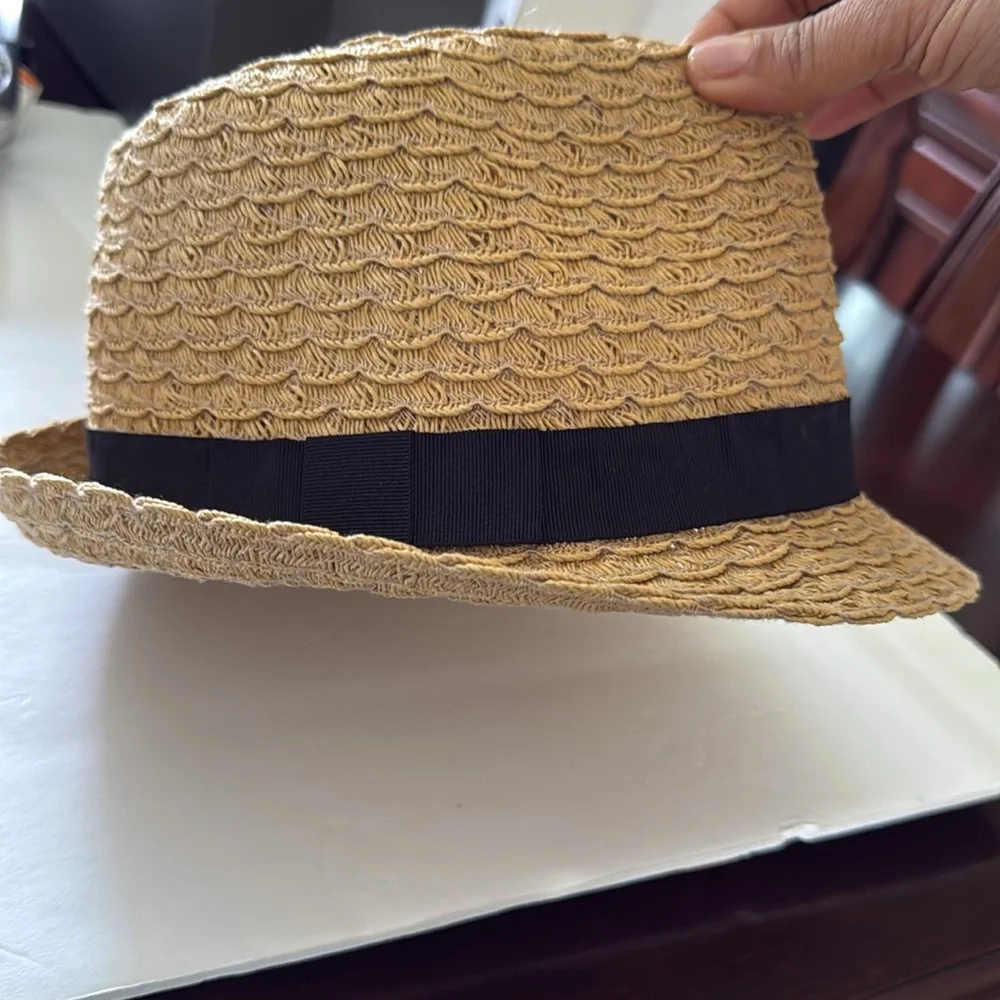 APT 9 Womens Woven Straw Fedora Hat Tan With Black Band Summer Like New